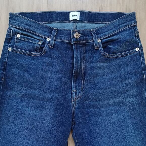 Edwin Bree High Waist Raw Hem Ankle Straight Leg Jeans Dejablue Size 28 - Picture 7 of 14